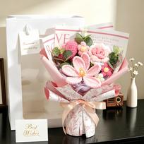 Handmade Crochet Yarn Rose & Tulip Artificial Bouquet Decoration beige