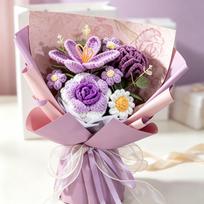 Handmade Crochet Yarn Rose & Tulip Artificial Bouquet Decoration gray