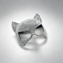 Silver diamond-encrusted Catwoman mask, light luxury full-diamond dinner party party decoration, elegant rhinestone mask