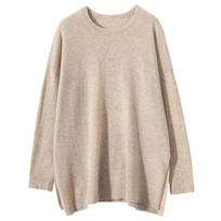 2024 Autumn/Winter Women's Fine Cashmere Batwing Side-Split Sweater - Round Neck, Loose Fit One Size beige