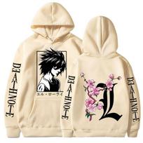 Vyriškas Hoodie su Anime Death Note L spaudiniu Rudeniui ir Žiemai Street Vyrams ir Moterims Laisvalaikio Patogus Sportinis Hoodie 3XL beige