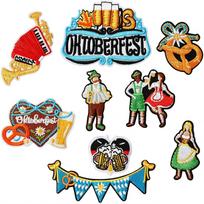 Oktoberfesto tema siuvinėtas audinio lipdukas Lyginamas ant džinsinės striukės Bagažo Alaus puodelio raštas Pasidaryk pats siuvinėjimo etiketė Lipdukas c36pj-88-yt, a set of 9 pieces