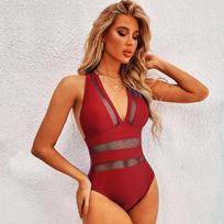 Triangle Bikini Oversize Woman Onepiece Set Tie Side Gstring Thong Swimsuit Female Hollow Out Solid Color XL raudona