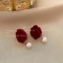 Shiny Side Fashion Jewelry Red Rose Flower Long Dangle Earrings for Women Sexy Elegant Korean Tassel Earrings brown