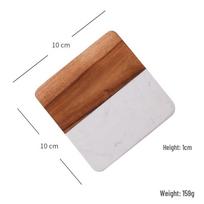 Akacijos medienos maisto padėklas su dervos marmuro padėkliuku - Puikiai tinka patiekti arbatą, duoną, vaisius ir vakarienę White Square Marble Coaster (Halved) brown