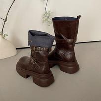 Thick-soled Martin boots women's new retro suede medium boots belt buckle two wear 40 gray