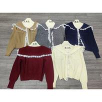 Spring new splicing lace shawl sweater jacket design sweet soft waxy loose knitted cardigan women One size gray