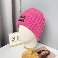 Korean Style Knitted Hat for Women Winter Warm Ear Protection Hooded Hat Thickened Windproof and Cold Protection Ear Protection Hat Letter Woolen Hat pink