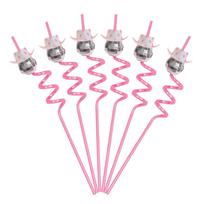 6/12Pcs Disco Ball Cowgirl Hat Straws Bachelorette Party Wedding Decoration Supplies 70s Disco Birthday Party Drinking Straws 6Pcs pink
