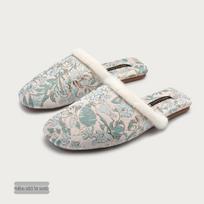 Moterų šiltos medvilninės šlepetės su vilnos pamušalu, gėlių žakardo, kinų stiliaus, neslystančios, rudeniui ir žiemai 40/41 (fits size 39-40) gray