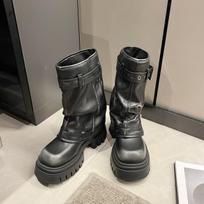 Brown platform Martin boots women's 2025 new autumn thin small British style thick heel retro short boots 40 gray