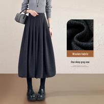 Woolen High-Waist Tulip Skirt for Women - A-line Autumn/Winter Slim Fit 2XL tamsiai pilka spalva