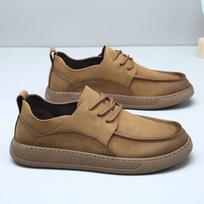 Vintage Men's Brown Split Leather Casual Shoes, Lace-up Driving Loafers, Breathable Comfortable Walking Shoes for Men 44 tamsi chaki spalva