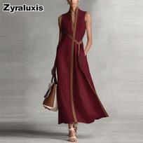 Fashion Style Multicolor Tie-Side Sleeveless Casual Long Dress for Women XXL gray