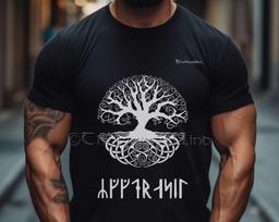 Yggdrasil Viking T-Shirt, Norse Runes Tee, Celtic Tree of Life Unisex Tee Shirt, Viking Clothing, S - 5XL, Norse Mythology 4XL black