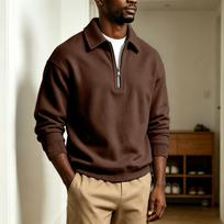 Men's Casual Full Zip Sweatshirt with Long Sleeves and Collar for Daily Wear XL kava