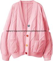 Women's Cable Knit Long Sleeve Cardigan - Autumn/Winter V-neck with Colorful Button and Letter Embroidery XL beige