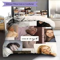 Meryl Streep Pattern Bedding Home Decoration Birthday Gift ( 1 duvet cover + 2 pillowcase, without core),fan merchandise. 135x200cm black