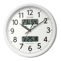 Rhythm Citizen Wall Clock Radio-Controlled Analog Temperature Humidity Calendar (Digital LCD Display) Quiet Continuous Second Hand White 35x5.6cm gray