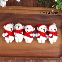 5Pcs Mini Plush Christmas Joint Bear Ornament Cute Santa Bear Doll Diy Crafts Accessory For Xmas Tree Home Holiday Pendant Decor 5Pcs 4.5CM red