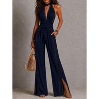 Bohemian Lace Trim Jumpsuit Women 2026 Elegant Wide-Leg High-Waist Sleeveless Romper In Khaki Green Black White Orange XXXL