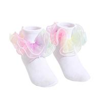 Girls Lace Princess Dance Socks with Ruffle Trim – Breathable Lightweight for Kids M white
