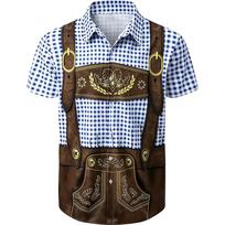 Oktoberfest Full Print Shirt for Men Oktoberfest Bavarian T-Shirt Funny 3D October Festival Lederhosen Costume Short Sleeve Top XXXXL gray
