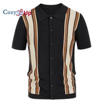 Cozy Up vyriški polo marškinėliai Vintažiniai dryžuoti mezgimo trumpomis rankovėmis golfo marškinėliai XL beige