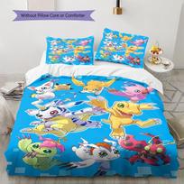 Digimon Adventure Pattern Bedding,Quilt Set Quilt Cover Pillowcase Home Birthday Gift (1 * duvet cover + 2 * pillowcase, without core) 135x200cm blue