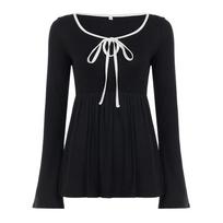 Girls' Slim Fit Polka Dot Lace-up A-line Top with Flare Sleeves Medium black