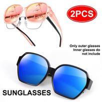 Polarized Sunglasses Over Glasses Women, Fit Over Glasses Sunglasses, 2 pack Cat Eye Trendy Sun Shades UV400 Protection T01 beige