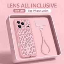 Leopardo rašto telefono dėklas su dirželiu, skirtas iPhone 17 Pro Max Air 16e 16 15 14 Pro Max 13 12 Pro, smūgiams atsparus minkštas TPU dangtelis su dirželiu iPhone 12 gray