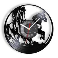 Galloping Horses Wall Art Interior Design Wall Clock Vinyl Record Clock Home Decor Mustang Wild Horse In The Wind Horse Gift gray