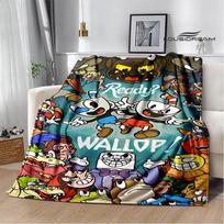 Cuphead cartoon printed Blanket Fashion bed linings white Flannel Warm Blanket Soft Comfortable Blanket Birthday Gift 75cmx90cm gray