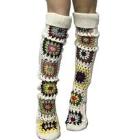 Women Thigh High Boot Socks Over the Knee Ethnic Crochet Knitted Colorful Stockings Winter Warm Long Leg Warmer Hosiery balta