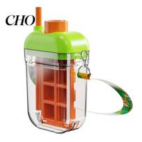 Ice Cube Mold Water Bottle 2-in-1 Maker & with Straw, Press-Release Silicone Friendly for Freezer, Leak-Proof Portable Cup Gym Travel, BPA-Free Summer oranžinė