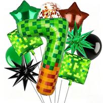 1/10Pcs Pixel Miner Number Foil Balloon Green 40 Inch Large Mylar Mining Brown Pixel Cubes Boxes Video Game Birthday Party Decor 40inch