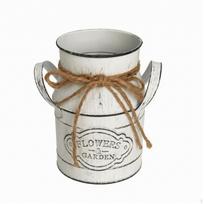 Farmhouse Milk Can Vase with Rope | Embossed Flowers Garden Plaque, Distressed Vintage Finish, Metal