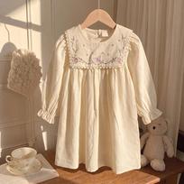 Butterfly Embroidered Lace Dress - Korean & French Style for Girls, Long Sleeve, Autumn 2026 90 cm