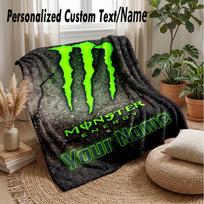 Monster Energy Custom Flannel Throw Blanket Print Your Name Text Soft Warm Blanket Holiday Present 80cmx120cm gray