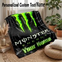 Monster Energy Custom Flannel Throw Blanket Print Your Name Text Soft Warm Blanket Holiday Present 80cmx120cm