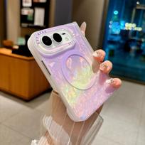 For IPhone DUO Magnetic Wireless Charger Case for IPhone Fold Iridescent Shell Texture Shockproof Anti Scratch Full Coverage Camera Protective Cover iPhone Ultra violetinė