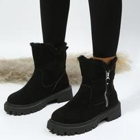 Middle Tube Side Zipper Thick-soled Snow Boots Women's Winter Cloth Piled Thickened Warm Cotton Shoes 42