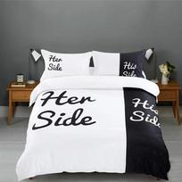 Simple Black White Bedsets Her Side His Side Bedding Sets Queen King Size 3/4pcs Bedding Duvet Cover Set Couples Home Textile EU Single 135*200cm/53x79in 3pcs