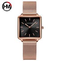 Hannah Martin Brand Design Simple Women Bracelet Watch Fashion Casual Leather Stainless Steel Mesh Band Quartz Watches Gift black