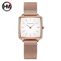 Hannah Martin Brand Design Simple Women Bracelet Watch Fashion Casual Leather Stainless Steel Mesh Band Quartz Watches Gift beige