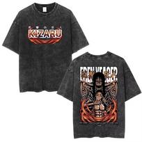 Vintage Washed Attack on Titan Anime Graphic T-shirt Unisex Oversized Casual Streetwear Short Sleeve Tee Tops Soft Cotton Breathable XXXL žalia