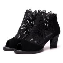 Batai Vasariniai Lace Mesh Latin Dancing Boots Moteriški pavasariniai aukštakulniai 42