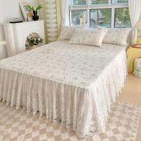 French Pastoral Printed Quilted Bed Skirt Lace Embroidered Thick Bedspread Dust Proof Bedding with Cotton Anti Slip Bed Sheet 180x200cm bed skirt