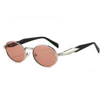 non-polarized New Small Frame Round Sun Glasses Women Vintage Metal Oval SunGlasses for Ladies Fashion Shades Eyewear beige